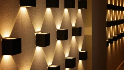 Multiple square shaped lights on the wall to give it an artistic look on the wall.