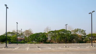 Pole street lights in a parking lot